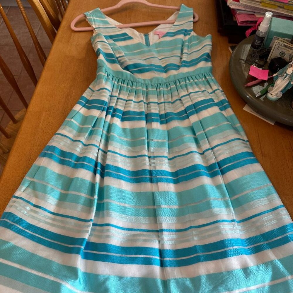 Lilly Pulitzer Size 6 Iveigh Blue Crush Bay Stripe Dress   EUC